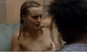 Taylor Schilling gets out of the shower